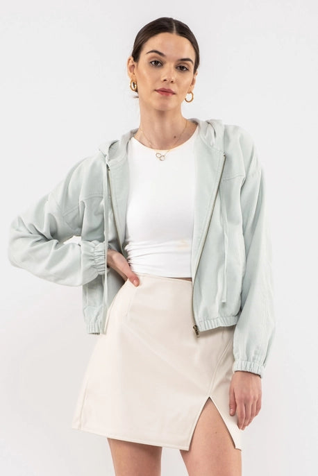 Light Mint Corduroy Zip Up Jacket