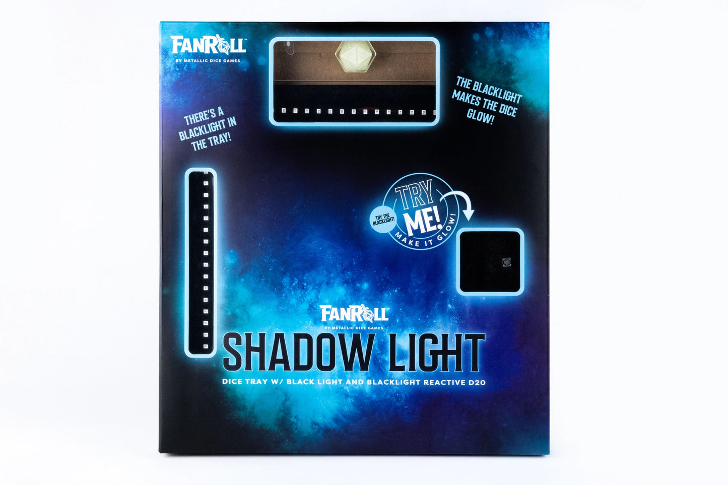 Shadow Light Blacklight Dice Tray with d20