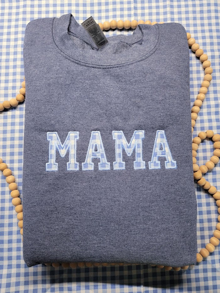 Mama Sweatshirt with Blue Gingham Fabric