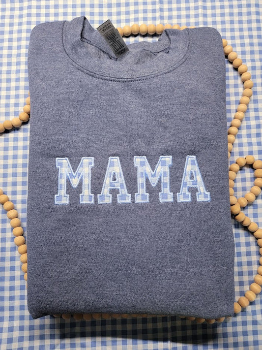 Mama Sweatshirt with Blue Gingham Fabric