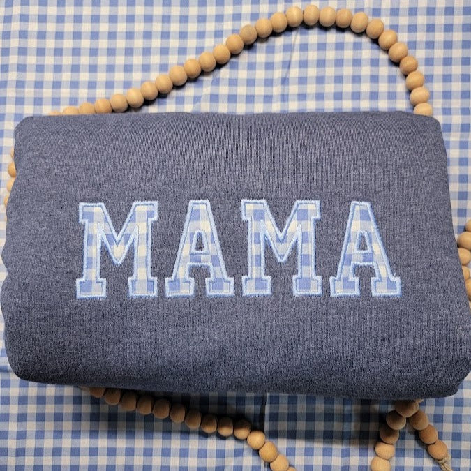 Mama Sweatshirt with Blue Gingham Fabric