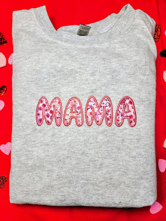 Mama Sweatshirt with Pink Floral Fabric