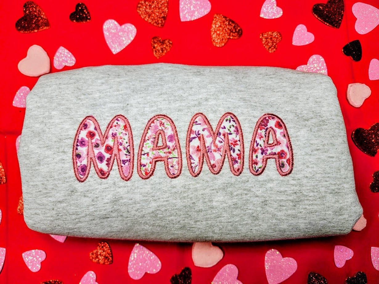 Mama Sweatshirt with Pink Floral Fabric