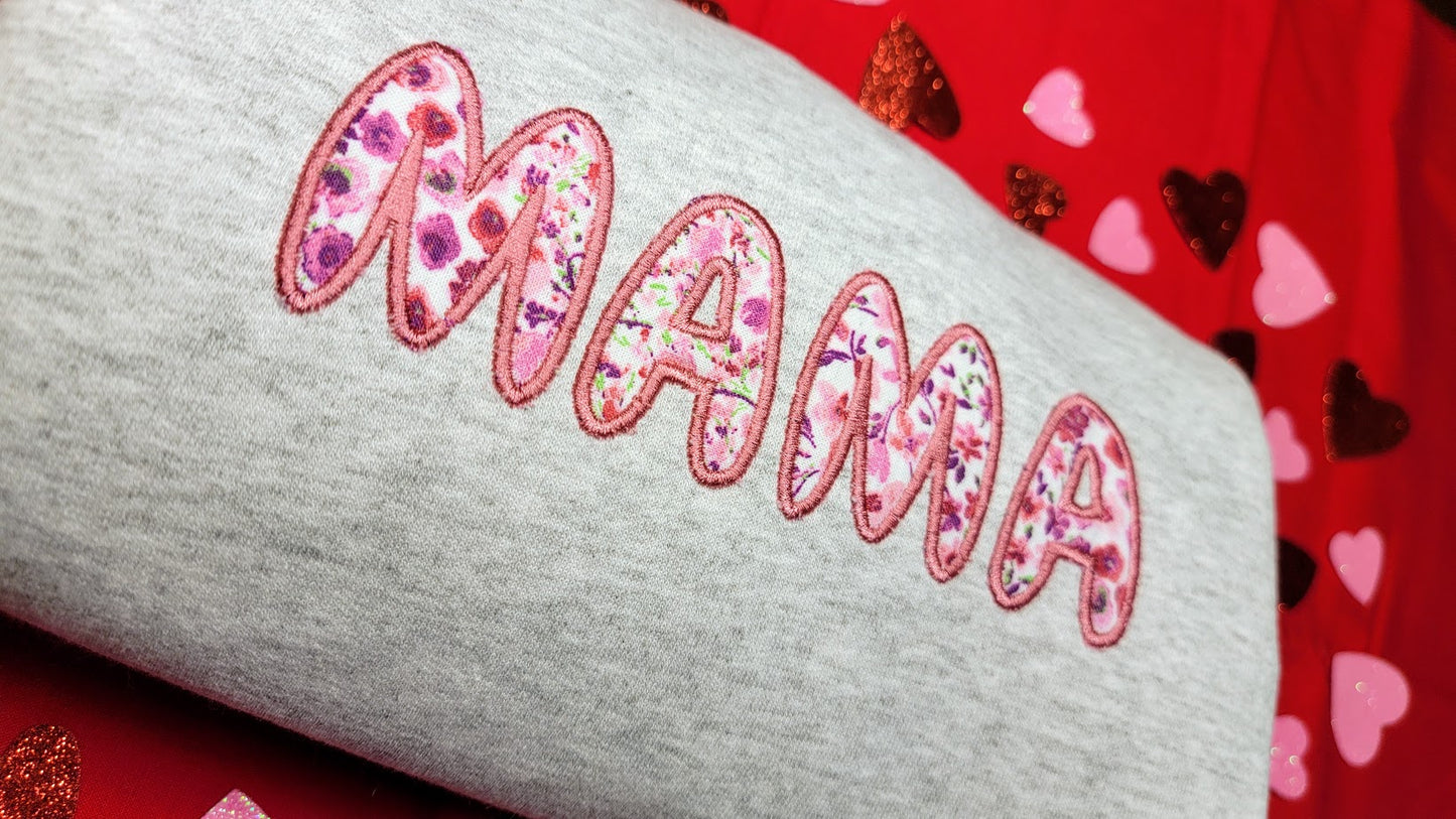 Mama Sweatshirt with Pink Floral Fabric