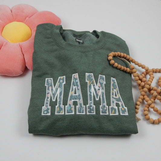 MAMA Sweatshirt with Muted Floral Fabric