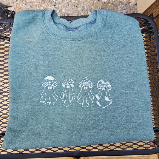 Embroidered Halloween Ghost Mushroom Sweatshirt